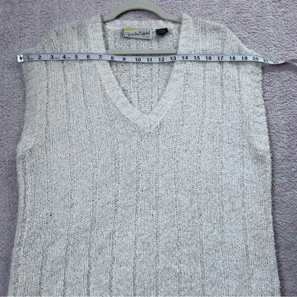 Vintage Diane Von Furstenberg Cream Loose Knit Sweater Vest Size Medium Preppy - Picture 4 of 12